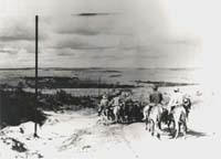 Tropeiros - Foto de tropeiros no in�cio do s�culo, na regi�o de Ponta Grossa. Ao fundo panorama dos Campos Gerais. (clique para ampliar)